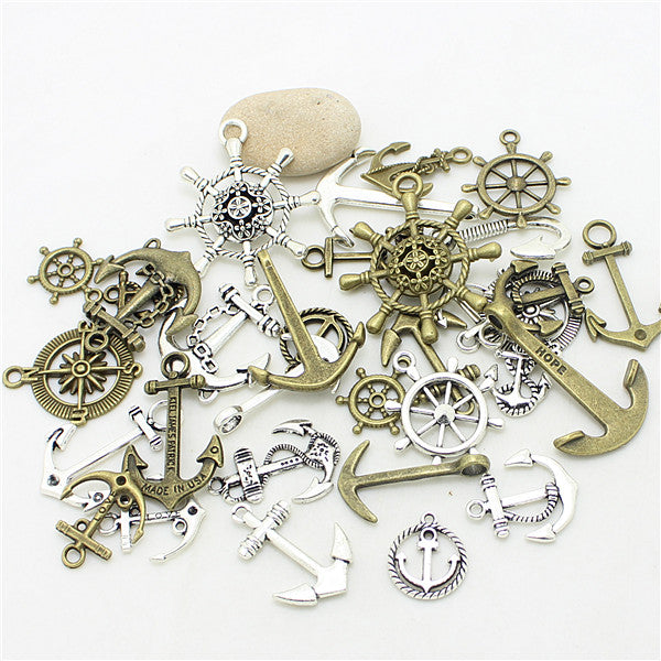 40pcs Mixed Nautical Jewelry Anchor Charms two Color Metal Zi Alloy Trendy Mixed Anchor Pendant Charms D1021