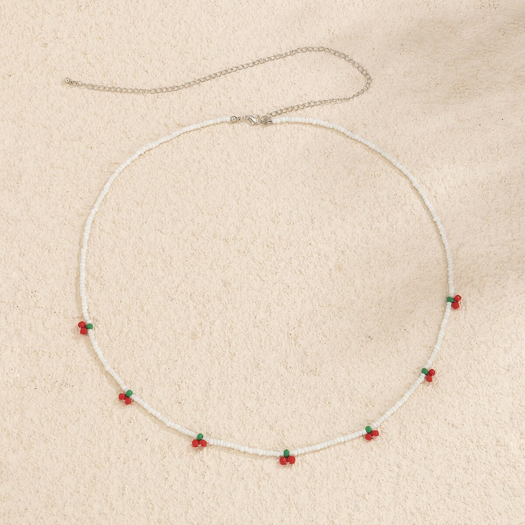 Sweet  Cherry Bead Choker Necklace Creative Women Trendy Bohemian Vintage Beaded Fruit Necklace Retro Clavicle Chain