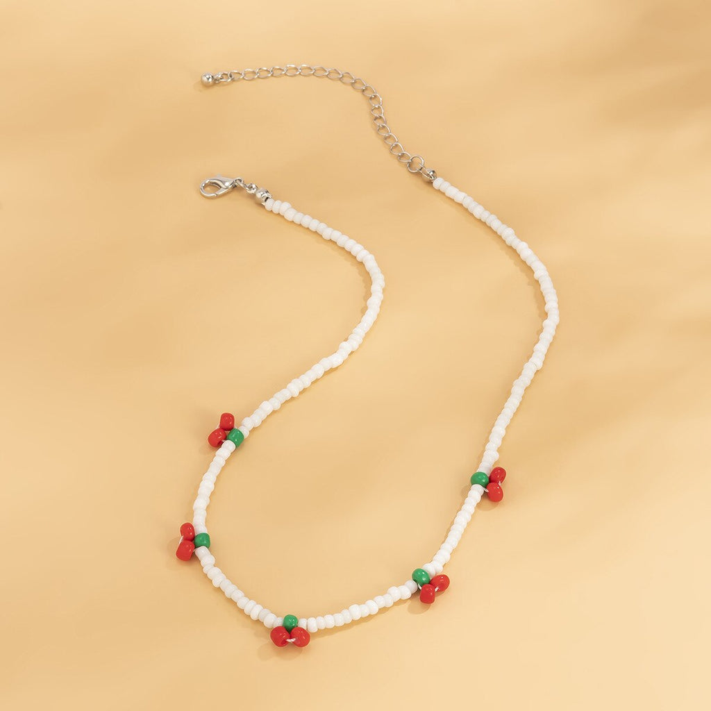 Sweet  Cherry Bead Choker Necklace Creative Women Trendy Bohemian Vintage Beaded Fruit Necklace Retro Clavicle Chain