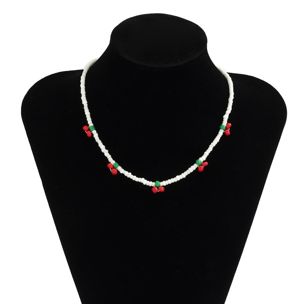 Sweet  Cherry Bead Choker Necklace Creative Women Trendy Bohemian Vintage Beaded Fruit Necklace Retro Clavicle Chain