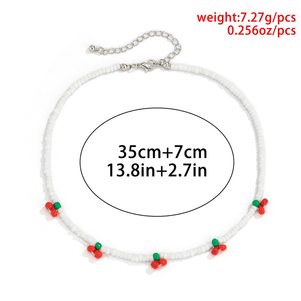 Sweet  Cherry Bead Choker Necklace Creative Women Trendy Bohemian Vintage Beaded Fruit Necklace Retro Clavicle Chain