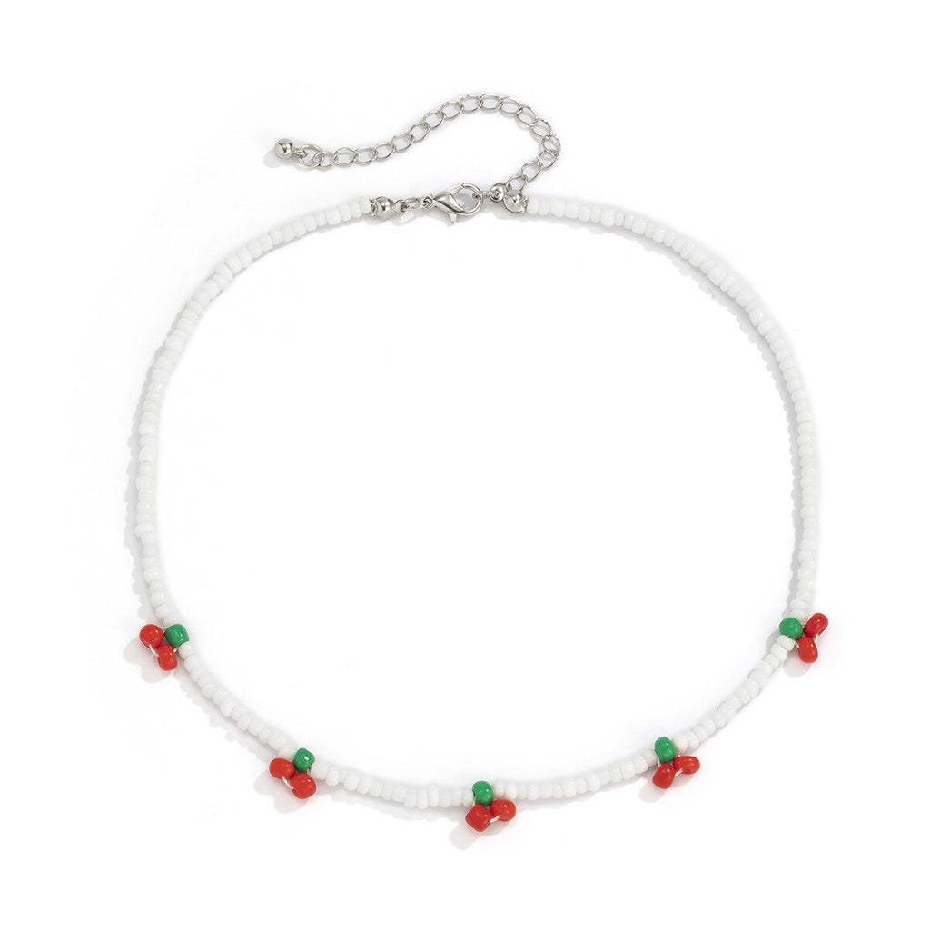 Sweet  Cherry Bead Choker Necklace Creative Women Trendy Bohemian Vintage Beaded Fruit Necklace Retro Clavicle Chain