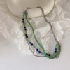 Sweet Cool Girl Multi Layers Choker Necklace Fashionable Green Stone Round Bead Chain Clavicle Jewelry Vintage Neck Accessories