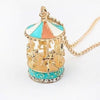 Sweet Enamel Carousel Merry Go Round Horse Charm Pendant Sweater Necklace  rhinestone decort long chain necklace