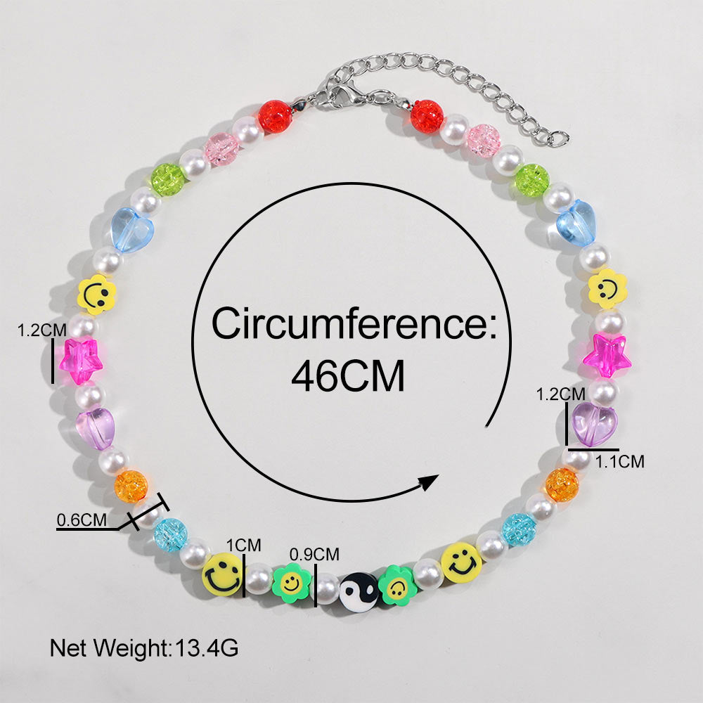 Sweet Geometry Pearl Rainbow Jelly Heart Star Beaded Necklace For Women Mushroom Colorful Bead Choker Handmade Girls Y2K Jewelry