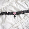 Sweet Heart Gothic Pink Blakc Lace Cross Bownot Choker Lolita Maid Cosplay Women Necklace D736