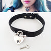 Sweet Heart Lockable Collar Lolita Harajuku Kawaii 100% Handmade Leather Clear Vinyl Transparent Heart Lock Choker Necklace