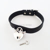 Sweet Heart Lockable Collar Lolita Harajuku Kawaii 100% Handmade Leather Clear Vinyl Transparent Heart Lock Choker Necklace
