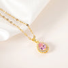 Sweet Light  Pink Water Drop Crystal Pendant Women Chokers Necklaces Female Elegant No Fade Stainless Steel Neck Jewelry