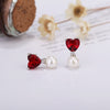 Sweet Style Red Crystal Heart Party Stud Earring for Women Fine Jewelry 100% 925 Sterling Sliver Pearl Ear Earrings Bijoux