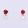Sweet Style Red Crystal Heart Party Stud Earring for Women Fine Jewelry 100% 925 Sterling Sliver Pearl Ear Earrings Bijoux