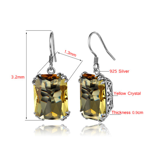 Fine Jewelry Yellow Topaz Earrings Hollow oxidation black process 925 Silver Earrings Drop for Women Fashion Loves Gift