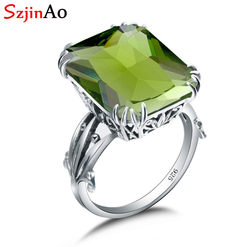 Real 925 sterling Silver Ring indian jewelry Flower vine Prong Setting Gem Fashion accessories Peridot Rings for Women