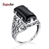 100% Genuine 925 Sterling Silver Black Square Clear Agate Finger Rings for Women Wedding Engagement Jewelry Big Sale