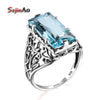 925 Sterling Silver Byzantine Austrian Aquamarine Rings For Women Fashion Jewelry Vintage Wedding Engagement Ring bijoux
