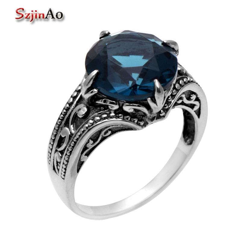 925 sterling silver Antique ring Border flowers female wedding rings Kate princess blue sapphire Ring Wholesale