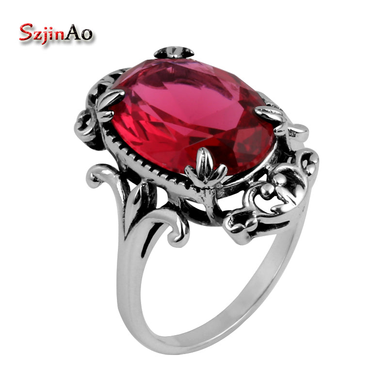 Antiques 925 Jewelry Fashion Vintage Vitoria Women Red Ruby Rings Genuine 925 Sterling Silver