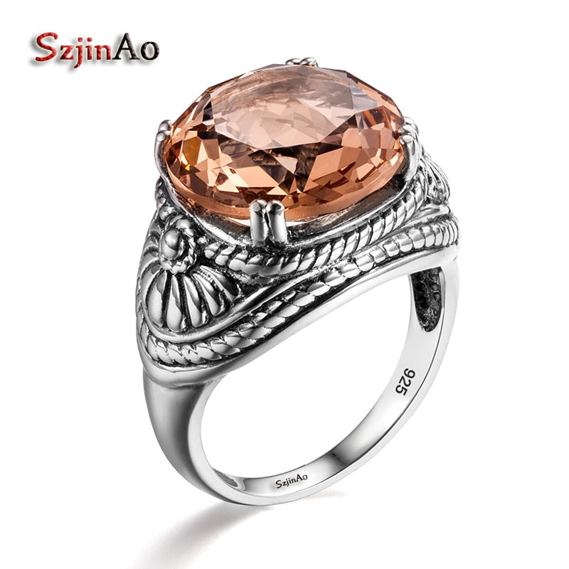 Austrian Crystal Female Rings For Wife Vintage Brown Stone Ring Punk Solitaire Engagement 925 Sterling Silver Jewelry