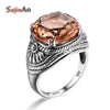 Austrian Crystal Female Rings For Wife Vintage Brown Stone Ring Punk Solitaire Engagement 925 Sterling Silver Jewelry