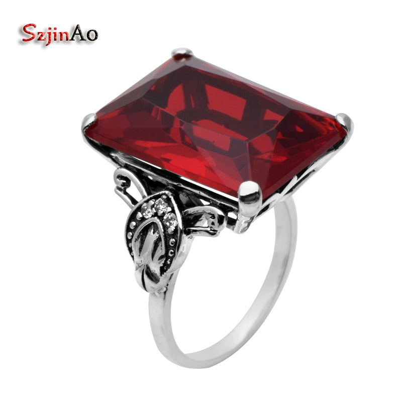 Authentic Vintage 925 Sterling Silver Jewelry Wholesale Fashion Charms Ruby Rings for Women Valentine Gifts