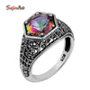 Big Promotion New Bohemia Antique Ring Rainbow Topaz 925 Sterling Silver Wedding Ring Women Jewelry