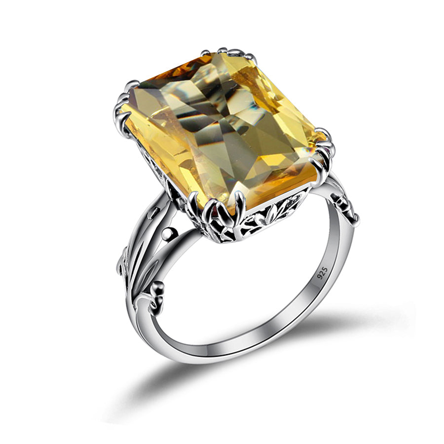 Boho Vintage Citrine Crown Rings for Women Fashion Pure 925 Sterling Silver Wedding Party Jewelry Wholesale