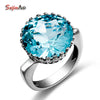 Bud Shape Fashion Vintage Aquamarine Romantic Big Rings for Women Wedding Engagement 925 silver Luxury Brand Jewelry