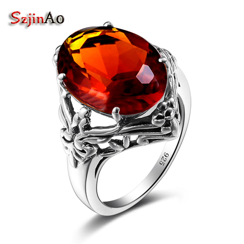 Custom Processing 925 Sterling Silver Brown Crystal Ring Engagement Wedding Jewelry Elegant Luxury Retro Jewelry