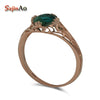 Exclusive Hollow Out Rose Gold Color Women Wedding Green Rhinestone 925 Sterling Silver Rings Wholesale