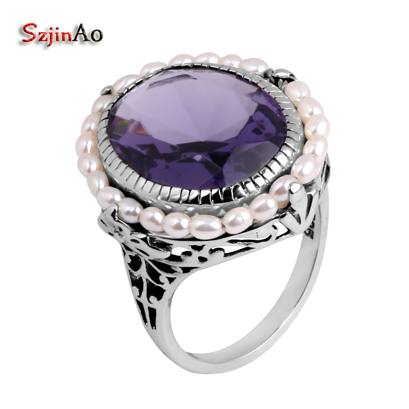 Fashion Jewelry Sterling Silver Jewelry Amethyst 925 Sterling Silver Rings for Women Wedding Rings Gift Box