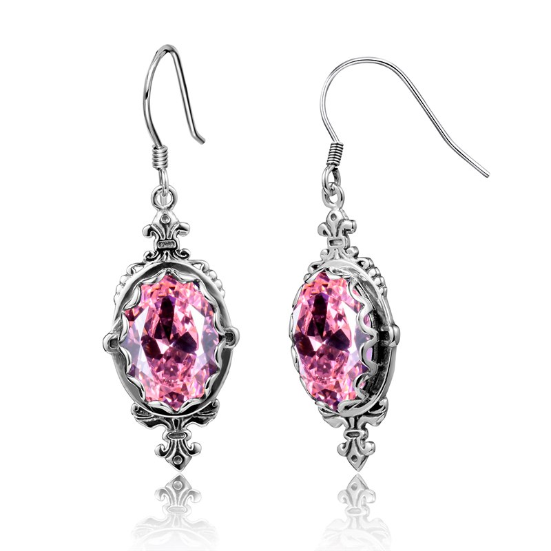 Fashion Pink Austrian Crystal Oval Earrings For Women 925 Sterling Silver Ethnic Fine Jewelry female brincos pendientes