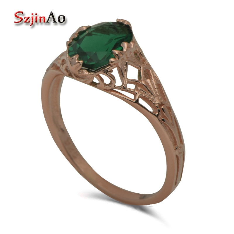 Fashion Women Present Luxury Contracted Rose Gold Color Green Rhinestone 925 Sterling Silver Rings Wholelsale