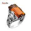 Fine jewelry fashion carving gothic Edward antique jewelry amber women 925 sterling silver ring