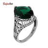 Fine jewelry   fashion carving gothic antique jewelry green stone women 925 sterling silver ring