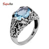 Fine jewelry   fashion carving gothic antique jewelry sky aquamarine women 925 sterling silver ring