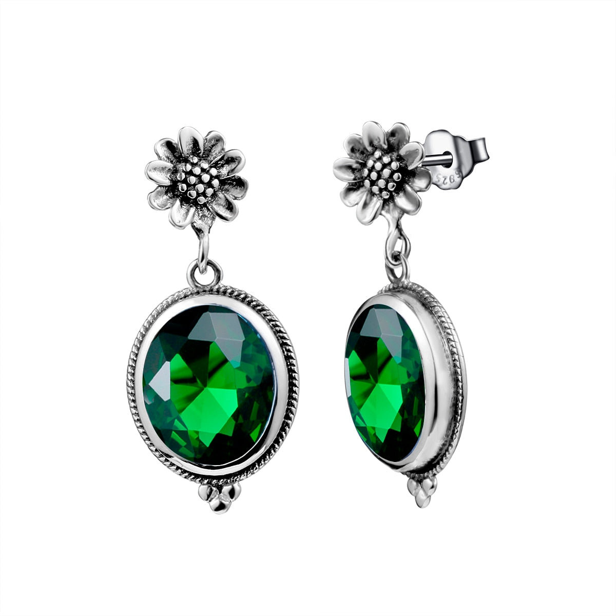 Greek Bohemia Green Flower Emerald Dangle Earrings Women Solid 925 Sterling Silver Earring Fine Jewelry M Birthstone