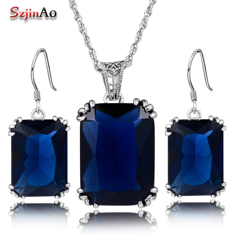Handmade Blue Crystal Jewelry Sets Pirate S 925 Sterling Silver Pendant Victoria Vintage Earrings For Women Gift