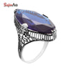 Large Rings For Women Vintage Style Sapphire Car Angel Eyes 925 Sterling Silver Tibetan Silver Rings Decoration