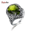 Love Rings For Women Antique Jewelry Green Olivine Women Authentic 925 Sterling Silver Ring Tibetan Handmade Ring