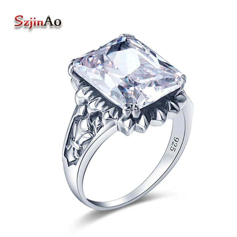 Luxury Bohemia Vintage Wedding Rings For Women Square Zircon Solid 925 Sterling Silver Bridal Jewelry Handmade
