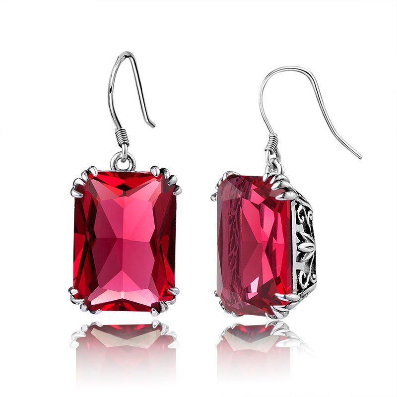 Luxury Brand Ruby Dangle Earrings 925 Sterling Silver Women Fashion Ruby Wedding Party Bridal New Vintage Jewelry