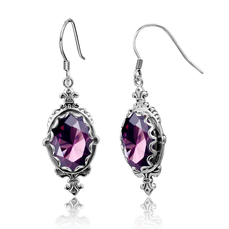 Luxury Bridal Earrings Vintage Handmade Pure 925 Sterling Silver Anchor Amethyst Drop Earrings for Women Wedding Gifts