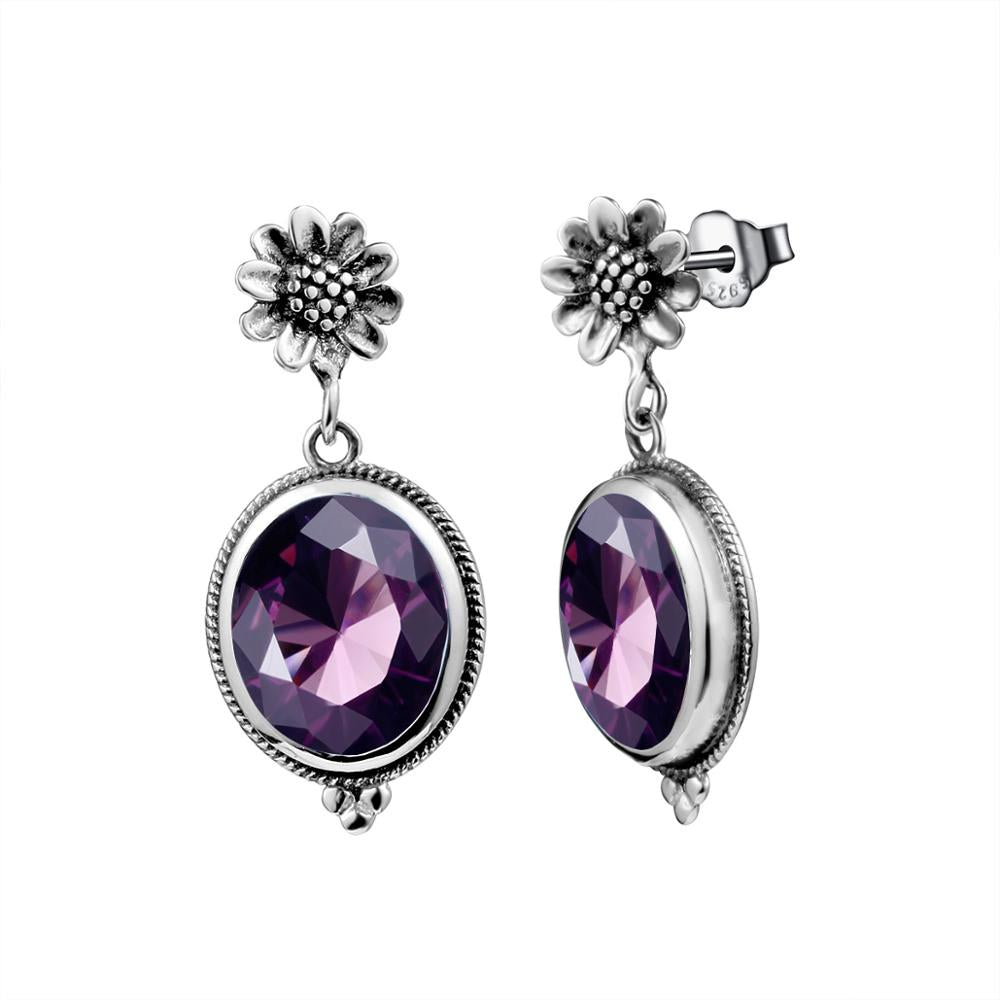 Luxury Bridal Handmade Earring Vintage 925 Sterling Silver Oval Amethyst Drop Earrings for Women Wedding Jewelry