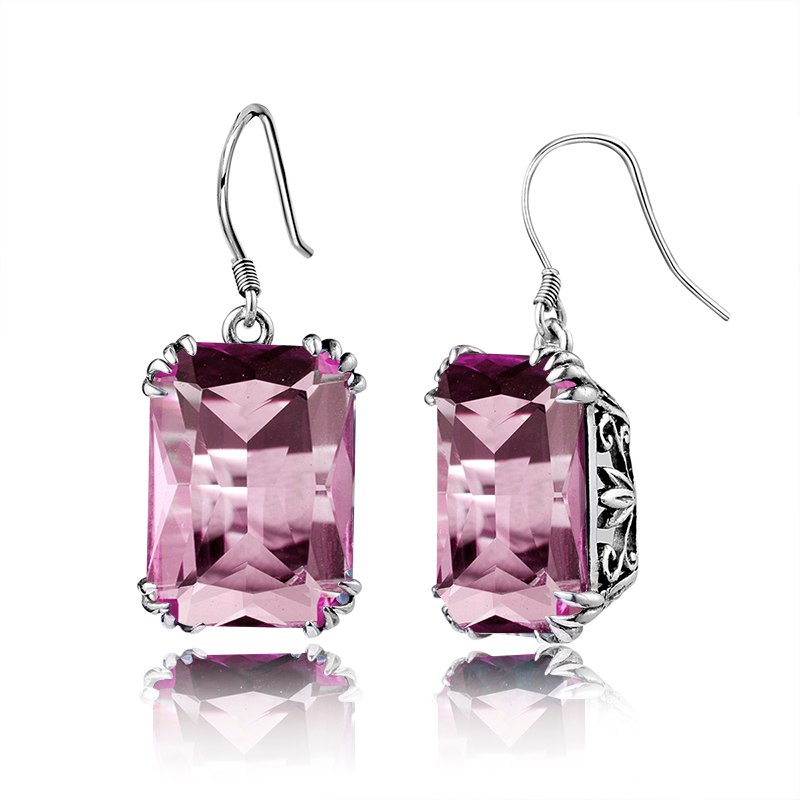 Luxury Jewelry Earrings Pink Crystal Romantic Ethnic 925 Sterlng Silver Wedding Earrings For Brides Wholesale Price