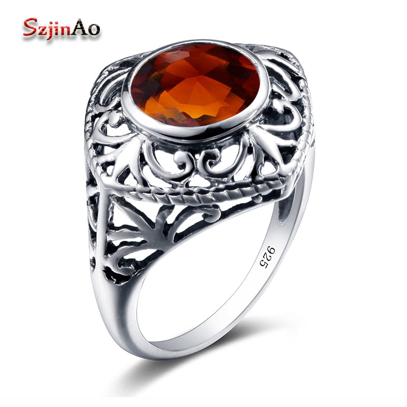 Personalized Jewelry Wedding Ring Charm Star Shape Brown Stone Vintage 925 Silver Ring Rock Handmade Female Bijouterie