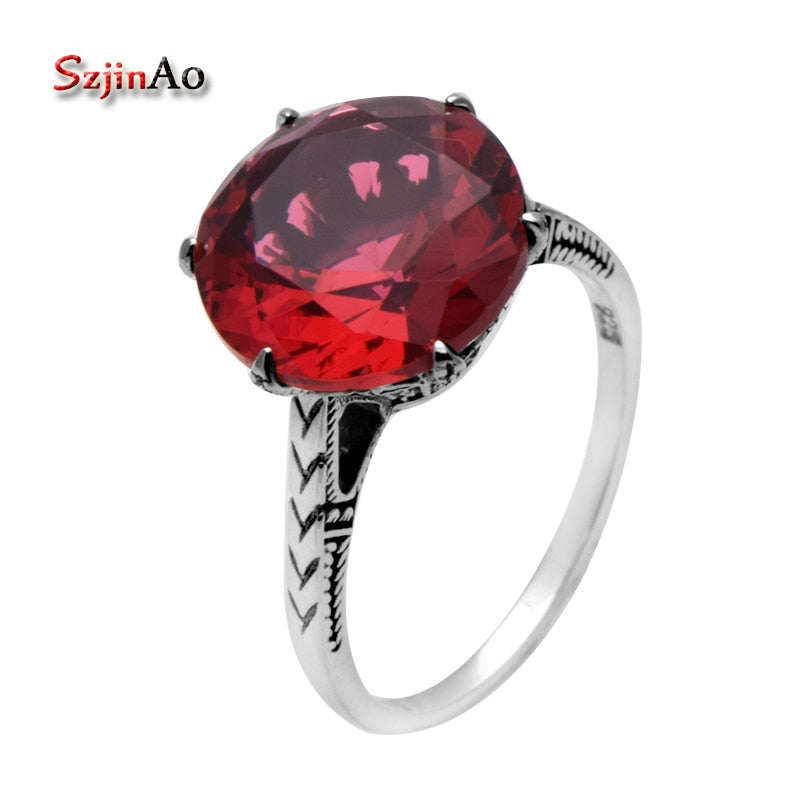 Round Cut Saucy Ruby Rose Red Stone Jewelry Vintage 925 Sterling Silver Rings For Women Regalo Size 8 7 5 6 9 10