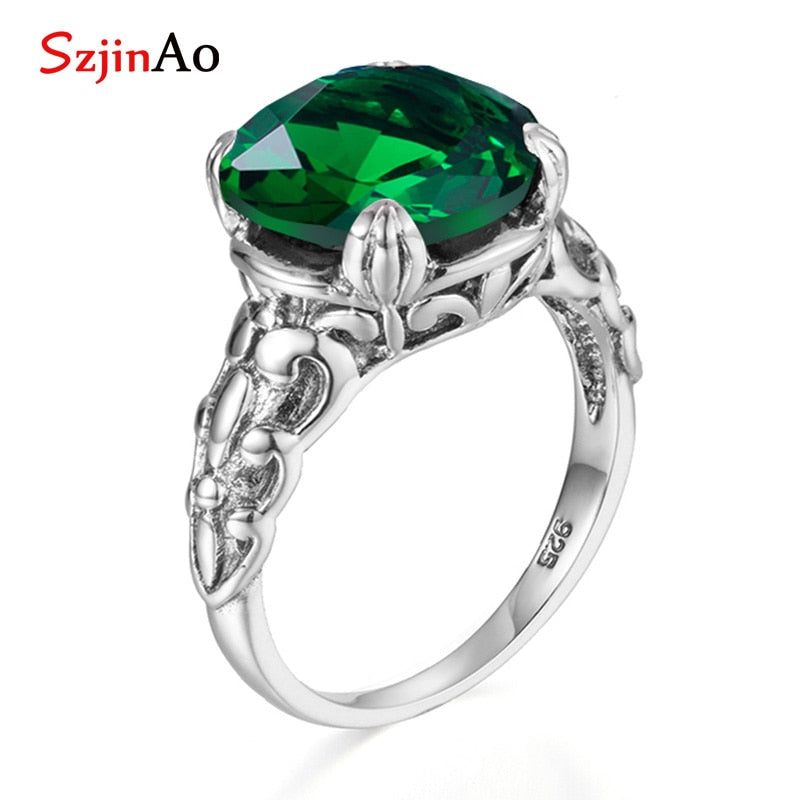 Russian Emerald rings M birthstone flower vine and bud Solid 925 Sterling Silver Fashion Vintage Jewelry For Women New