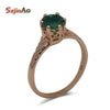 Sole Custom Pure Natural Rose Gold Color Green Stone Crystal 925 Sterling Silver Elegant Wedding Ring Female