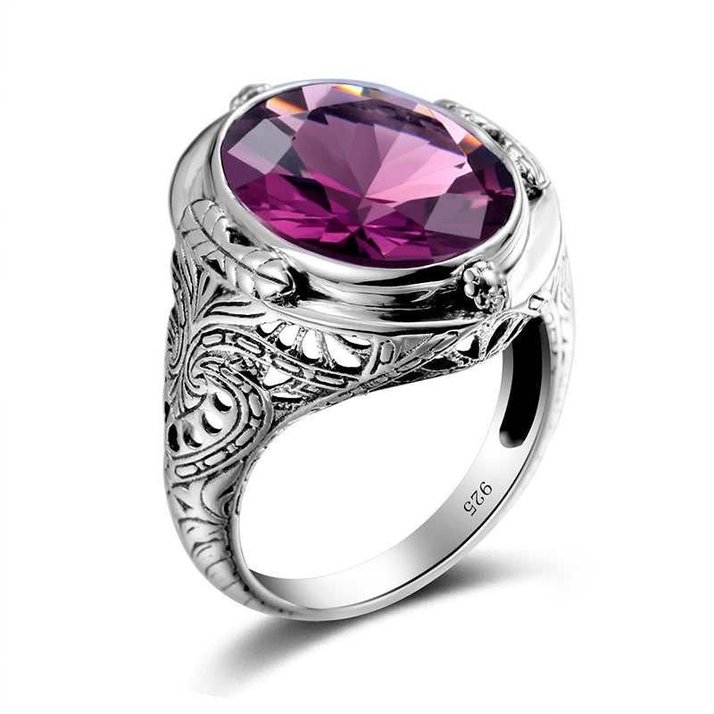 Solid 925 Silver Ring Big Oval Amethyst Victoria Wieck Wedding Jewelry With Semi-precious stones Large Size Womens Rings