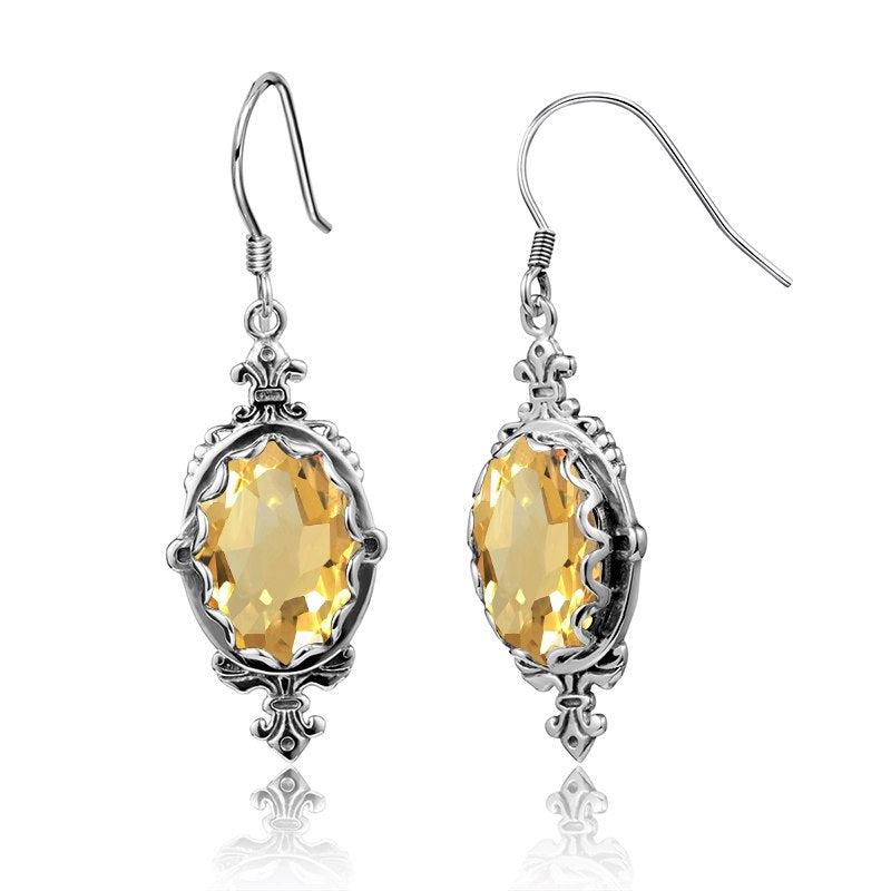 Trendy Vintage Earring Designer Handmade Oval Yellow Crystal Earrings For Women Turkish Pure 925 Sterling Silver Jewelry